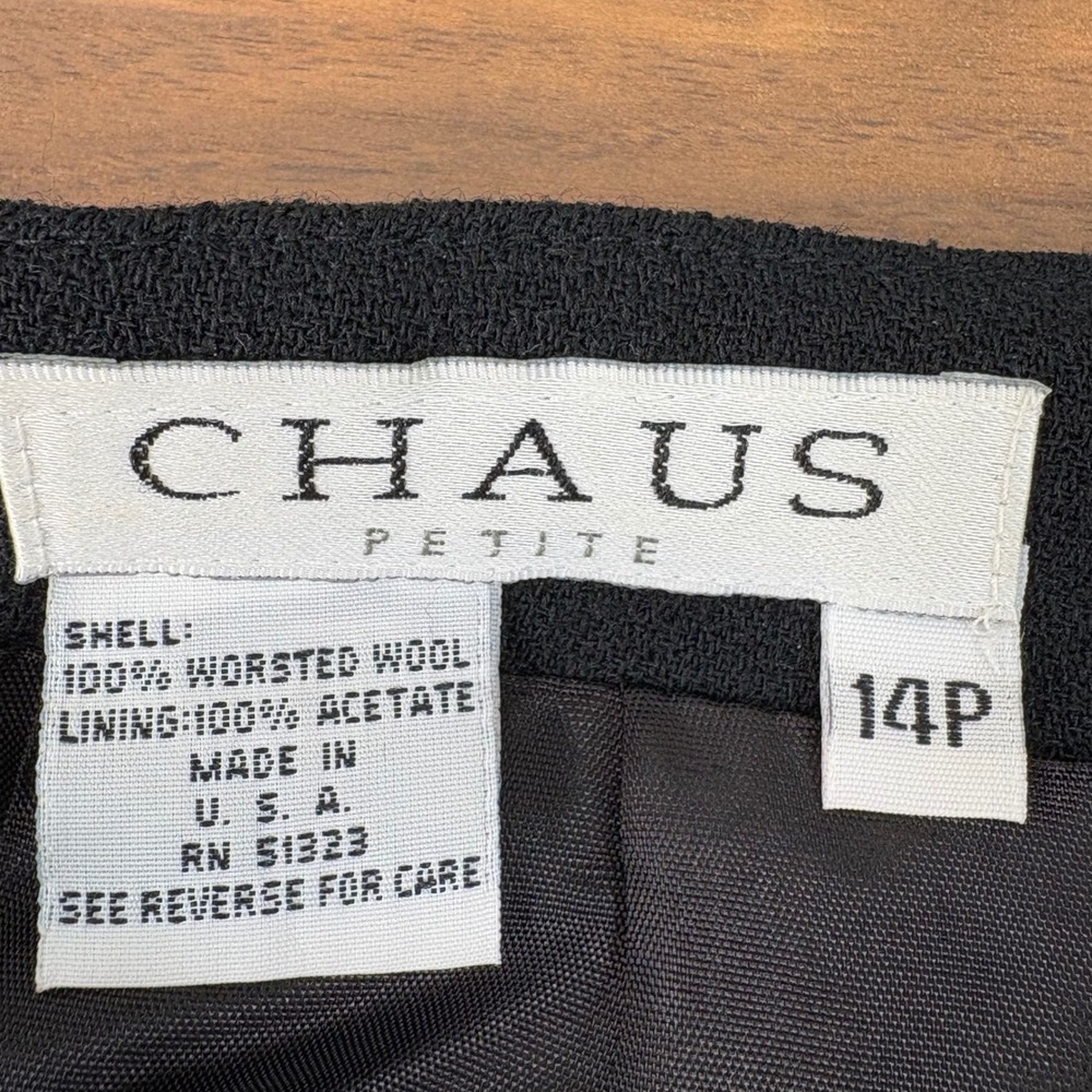 Chaus Petite Black 100% Worsted Wool Pencil Skirt 14P Minimalist Lined Office - Picture 5 of 9